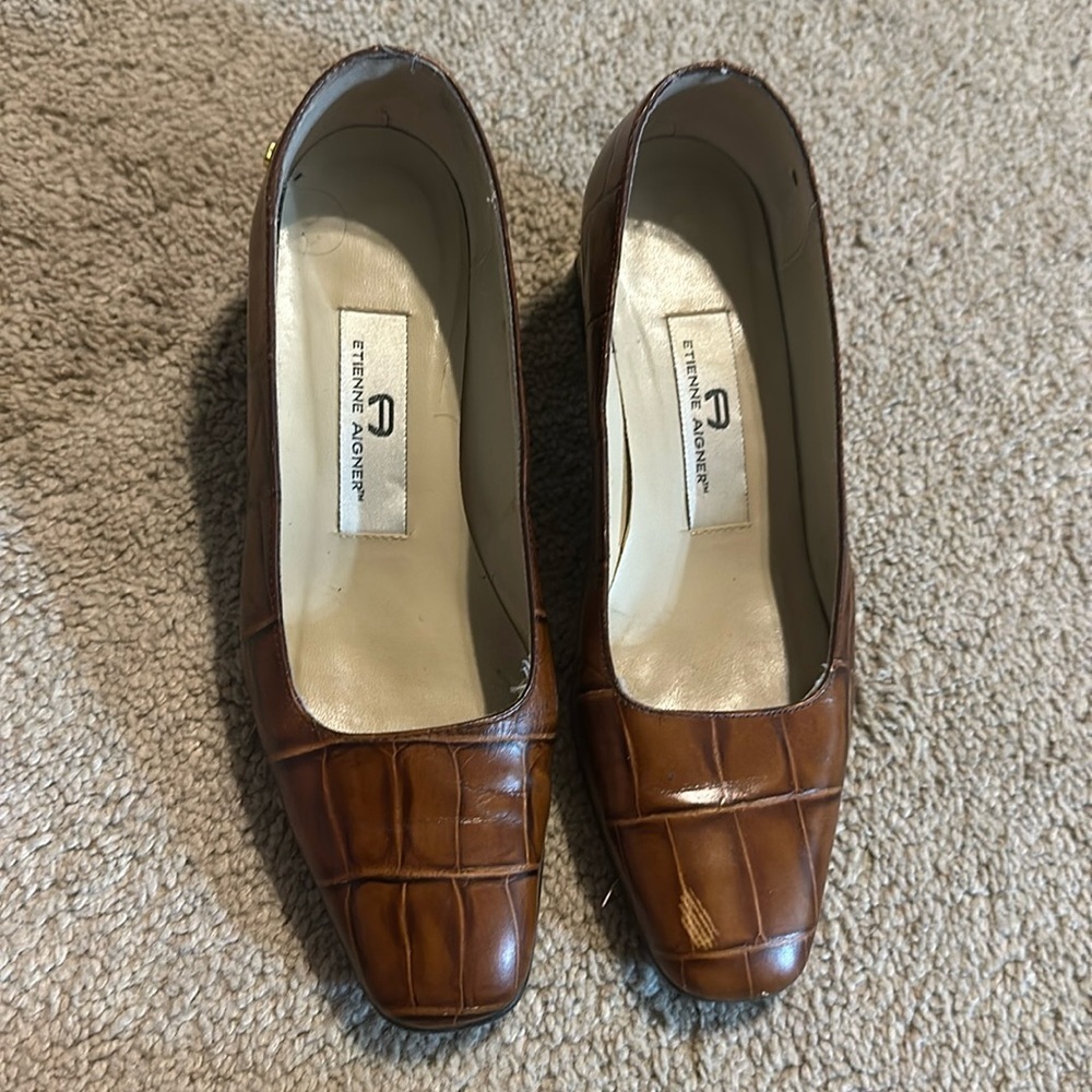 Etienne Aigner Leather Block Crocodile Dress Shoes Womens 6 Grandmacore Business - Picture 1 of 7